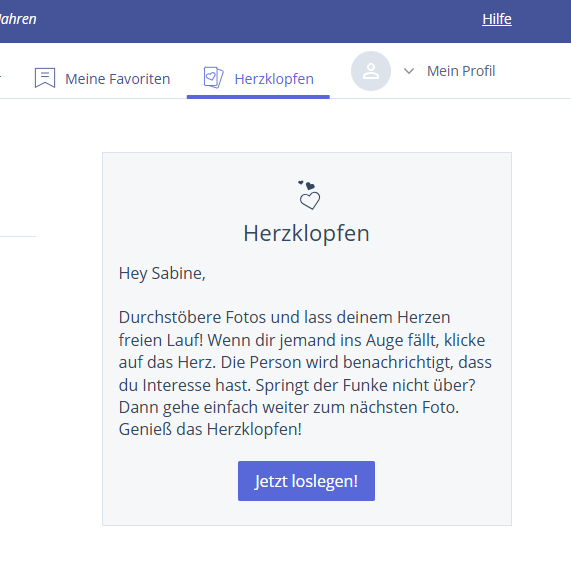Bildschirmaufnahme des Bereichs Herzklopfen auf Zusammen.de.